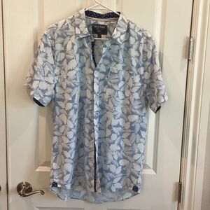 Heritage Blue and White Leaf Print Shirt